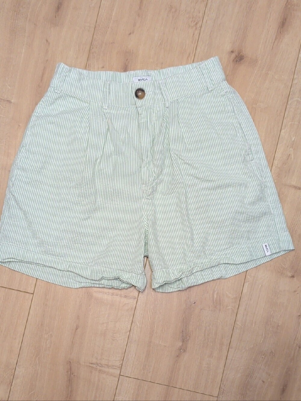RVCA Mint Green Pinstripe Linen-Blend Shorts